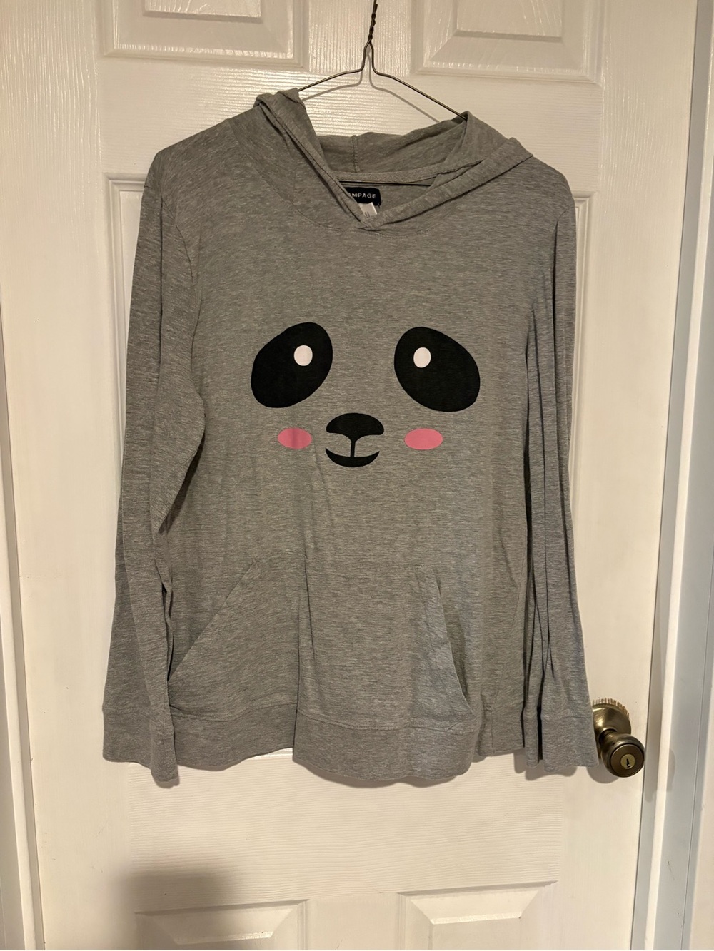 Rampage Girls' Gray Hoodie with Panda Face and Pink Cheeks